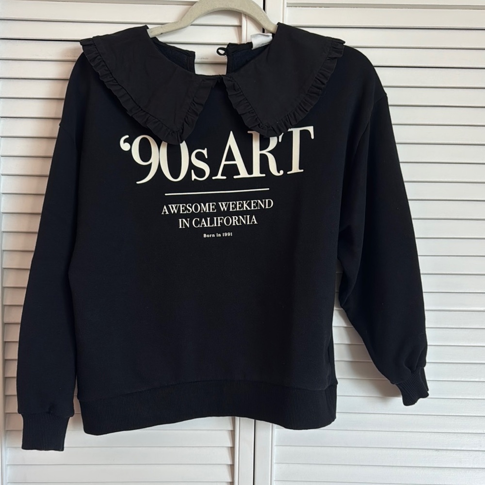 Zara Girls Ruffled Collar Text Sweatshirt